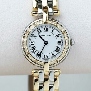 CARTIER PANTHERE VENDOME 24mm 3 Row Gold 0.28TCW Diamond Watch White Dial